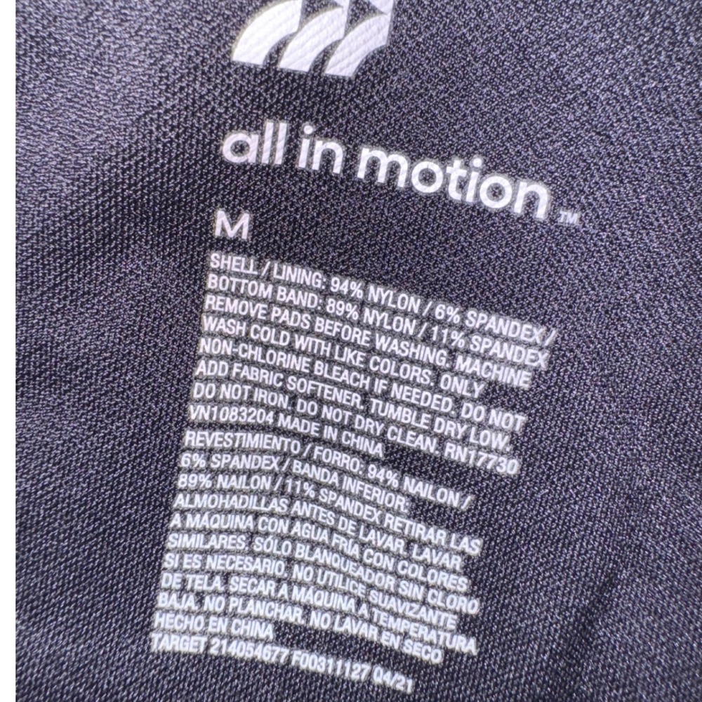 Black Ribbed Longline Sports Bra Racerback Medium Impact M All in Motion - Picture 3 of 3